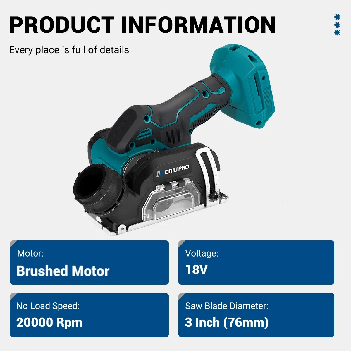 Drillpro Electric Circular Saw with 2 Cutting Discs Cordless Chain Saw Blade Cutting Wood Power Tool for Makita 18V Battery