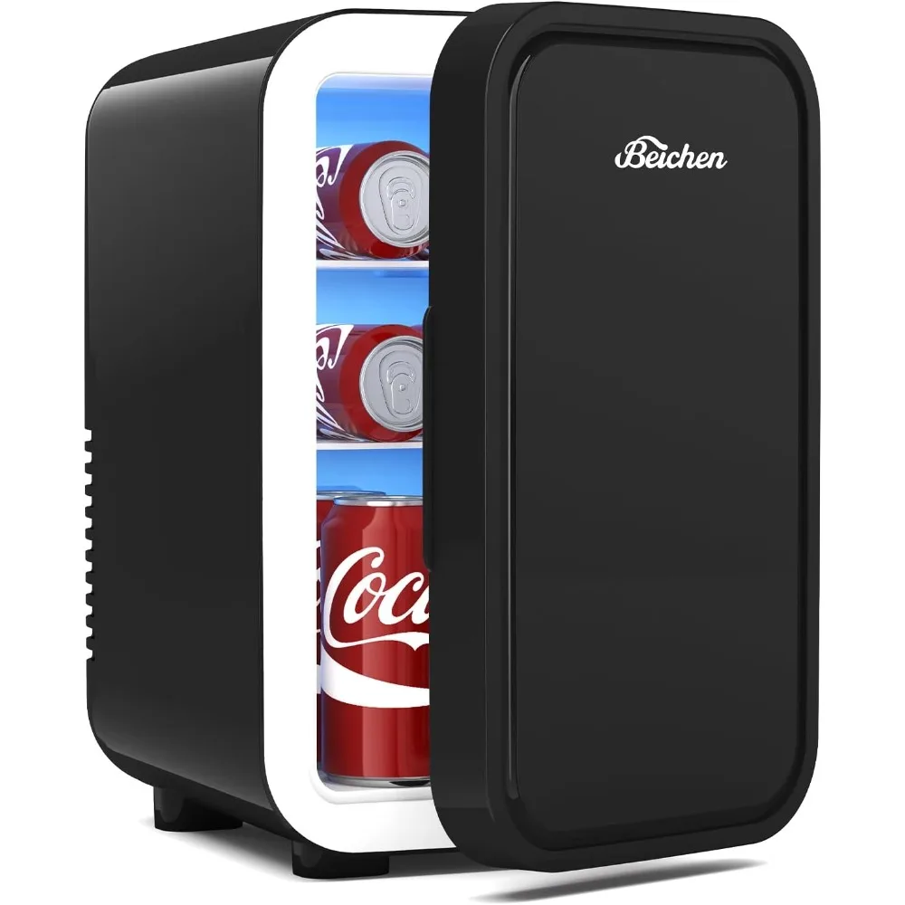 Mini refrigerador, refrigerador pequeño de 6 litros/8 latas para dormitorio, coche, oficina y dormitorio, refrigerador y calentador termoeléctrico portátil de 110 V CA/CC para