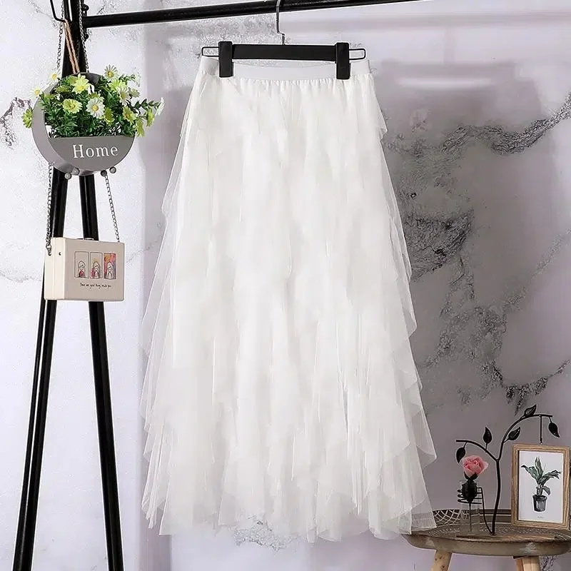 Women's Fashion 2022 Cute Pink High Waist Pleated Short Skirt Mesh Women's Aesthetic Faldas Pleated Skirt Tulle Half Skirt