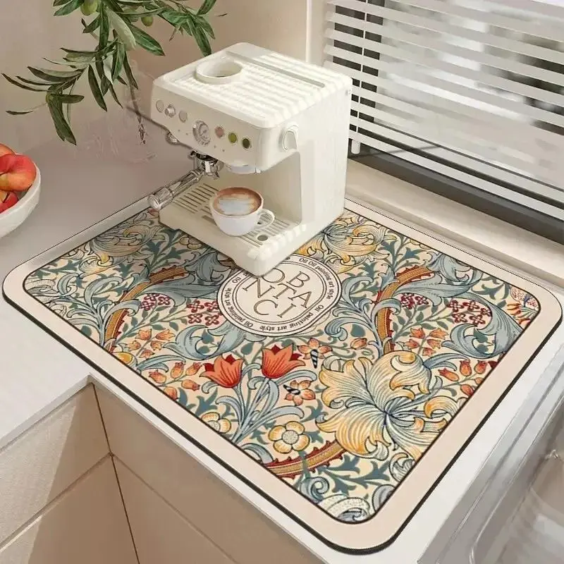VIKAMA French Country-Style Tableware Drip Mat, Absorbent Countertop Mat, Kitchen Table Mat, Coffee Table Drip Mat, Home Decor