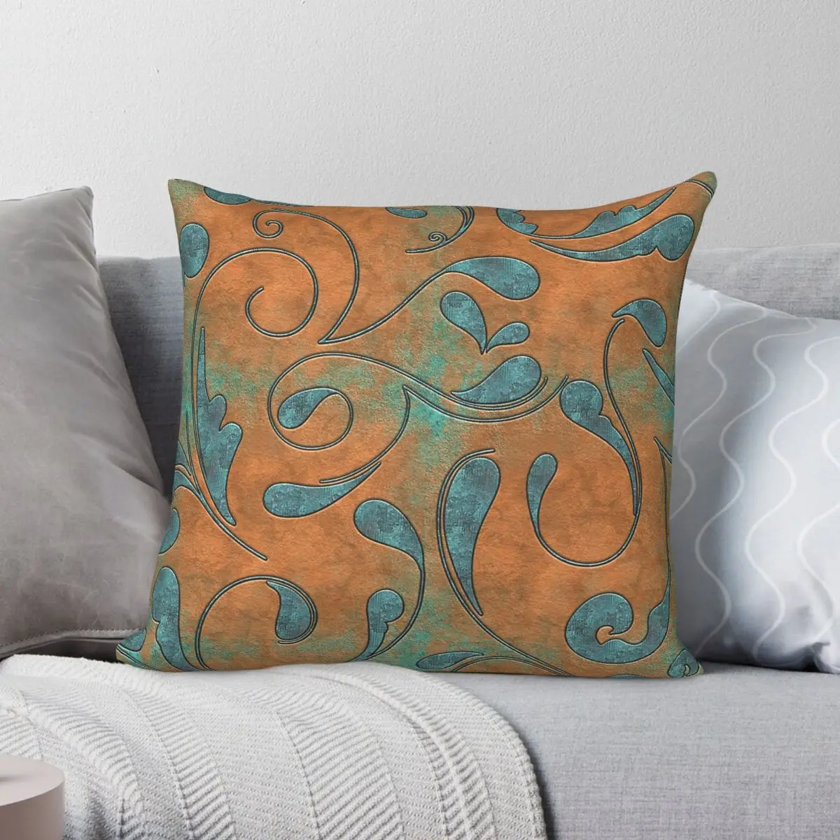 Copper Patina And Vines Square Pillowcase Polyester Linen Velvet Creative Zip Decor Home Cushion Cover