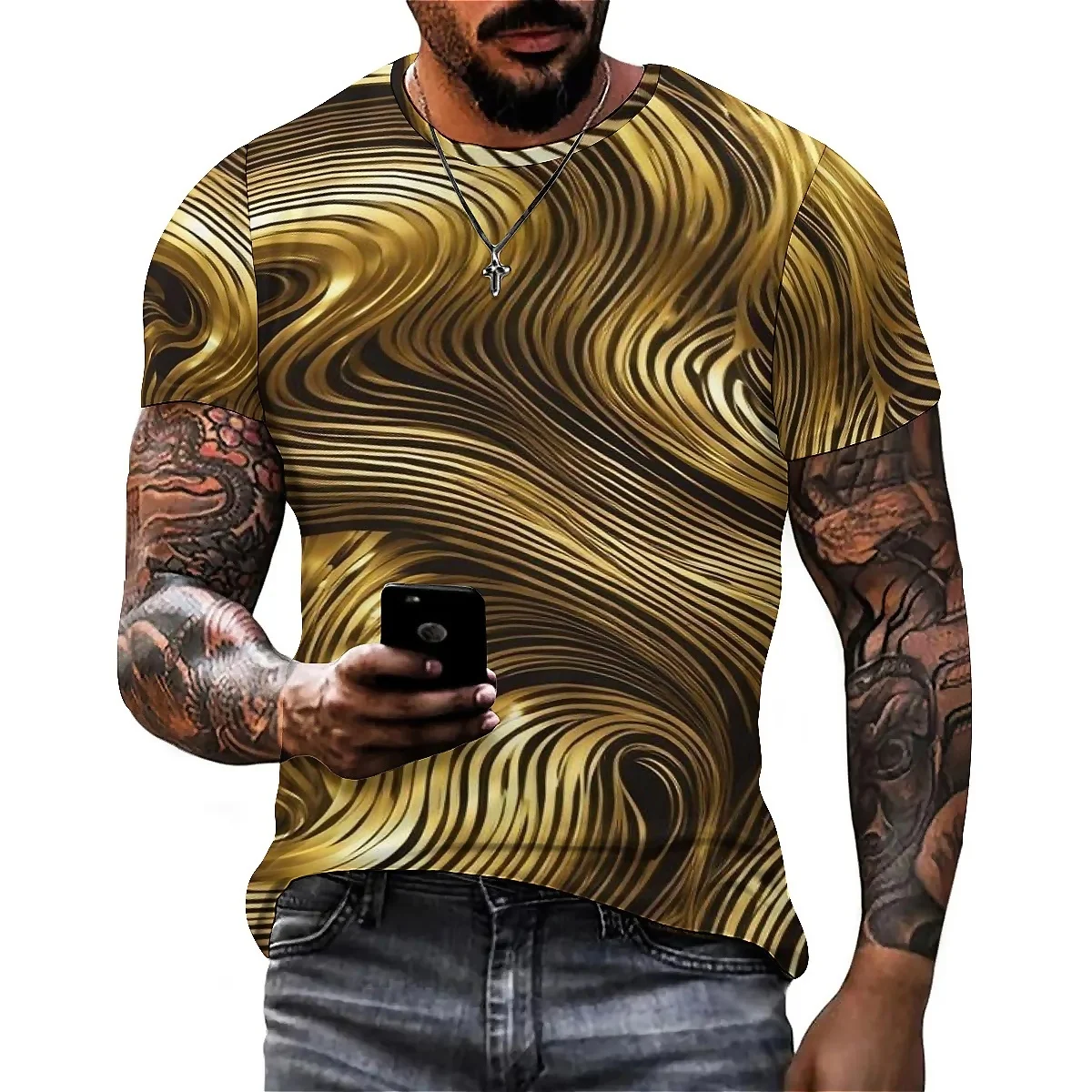 

Hawaiian-Style Color Block & Splatter Print Men's 3D Printed Short-Sleeve T-Shirt - Pajama-Style Holiday Gift Top