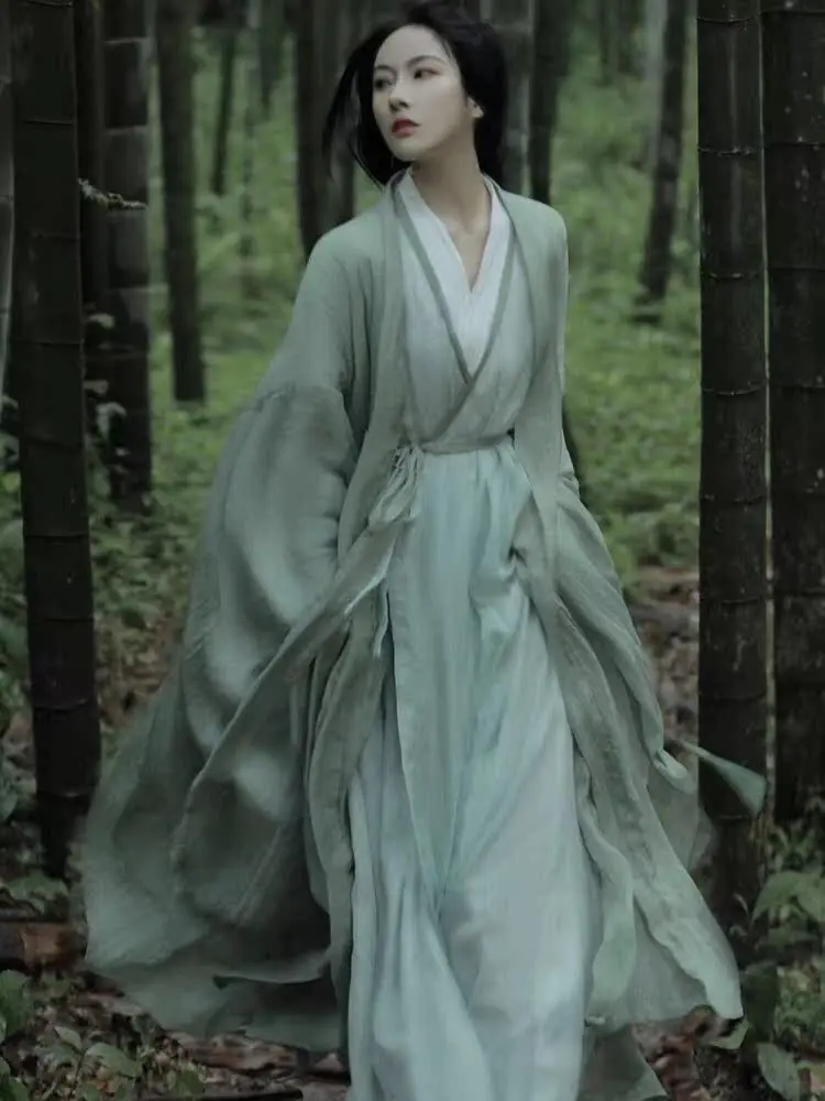 

Spring and Autumn Wei And Jin Dynasties Hanfu Sleeve Flow Fairy Dress Elegant Reseda Dress Ancient Customs