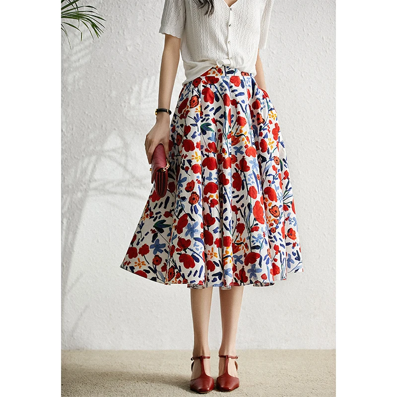 2510 Printed Vest Skirt Square Collar Sling Dress/Large Swing Cut Umbrella Skirt Skirt