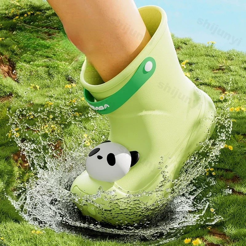 2024 New Children\'s Rain Boots Boys and Girls Baby Water Shoes Summer Cartoon Panda Outdoor Anti Slip Waterproof Child Rain