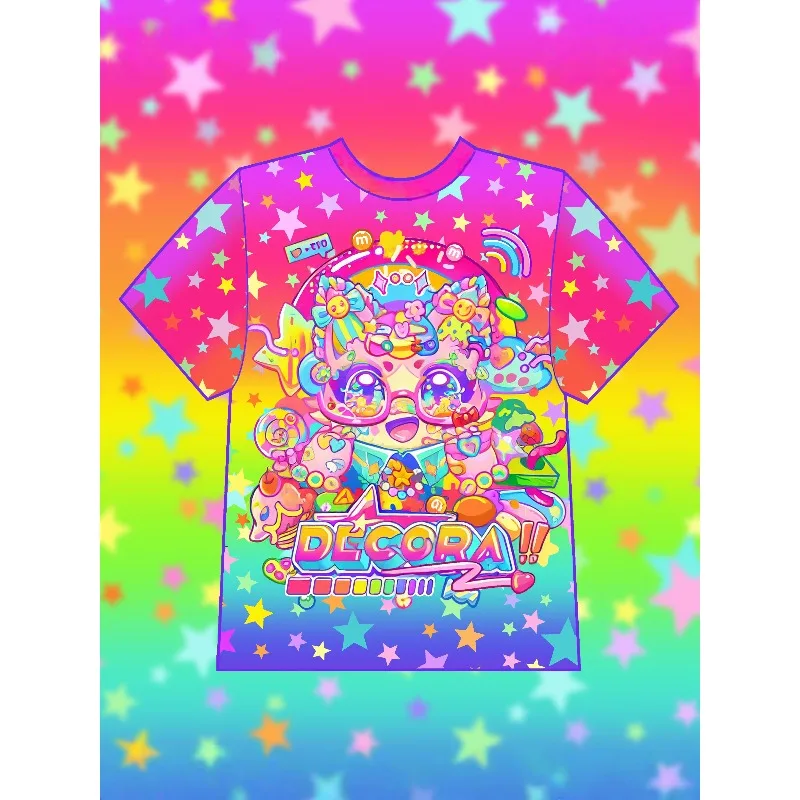 أحدث تي شيرت نسائي على طراز هاراجوكو لعام 2026 بأنماط قوس قزح، طباعة كاندي جيرل ثلاثية الأبعاد بأكمام قصيرة فضفاضة غير رسمية وسريعة الجفاف #3