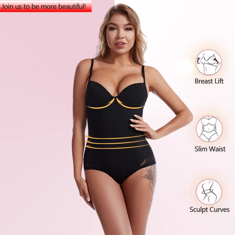 Fanceey Women Shapewear Bodysuit for Tummy Control Seamless Body Shaper Thong Jumpsuit Bras Lace Trim Body Shaper Suit