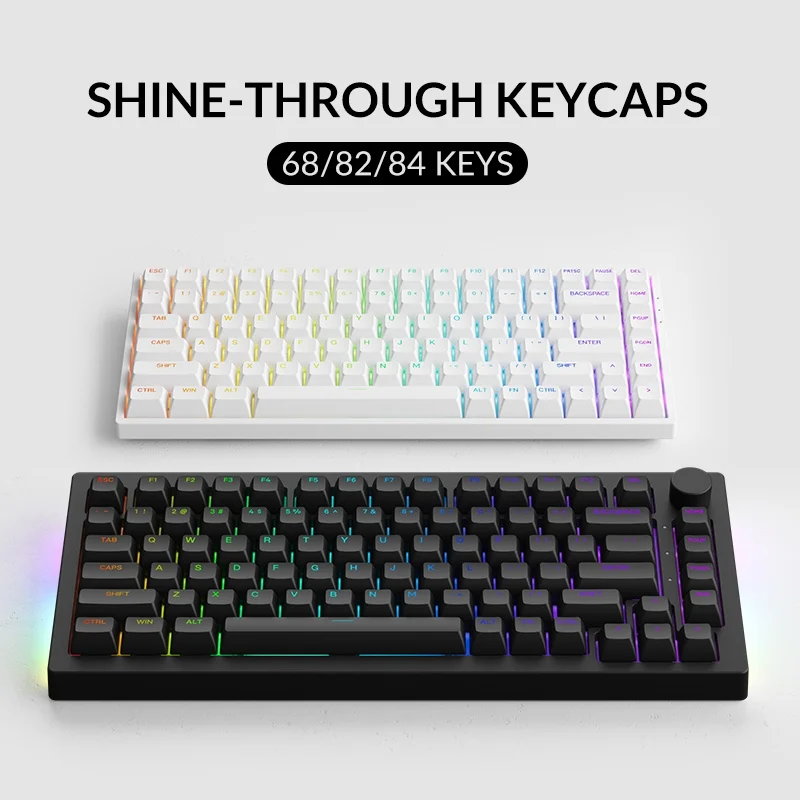 

New 5075S/5087S/3084S/3068S RGB LED Hot-swap Mechanical Gaming Keyboard Shine-through Keycaps USB Wired with Knob for PC Laptop