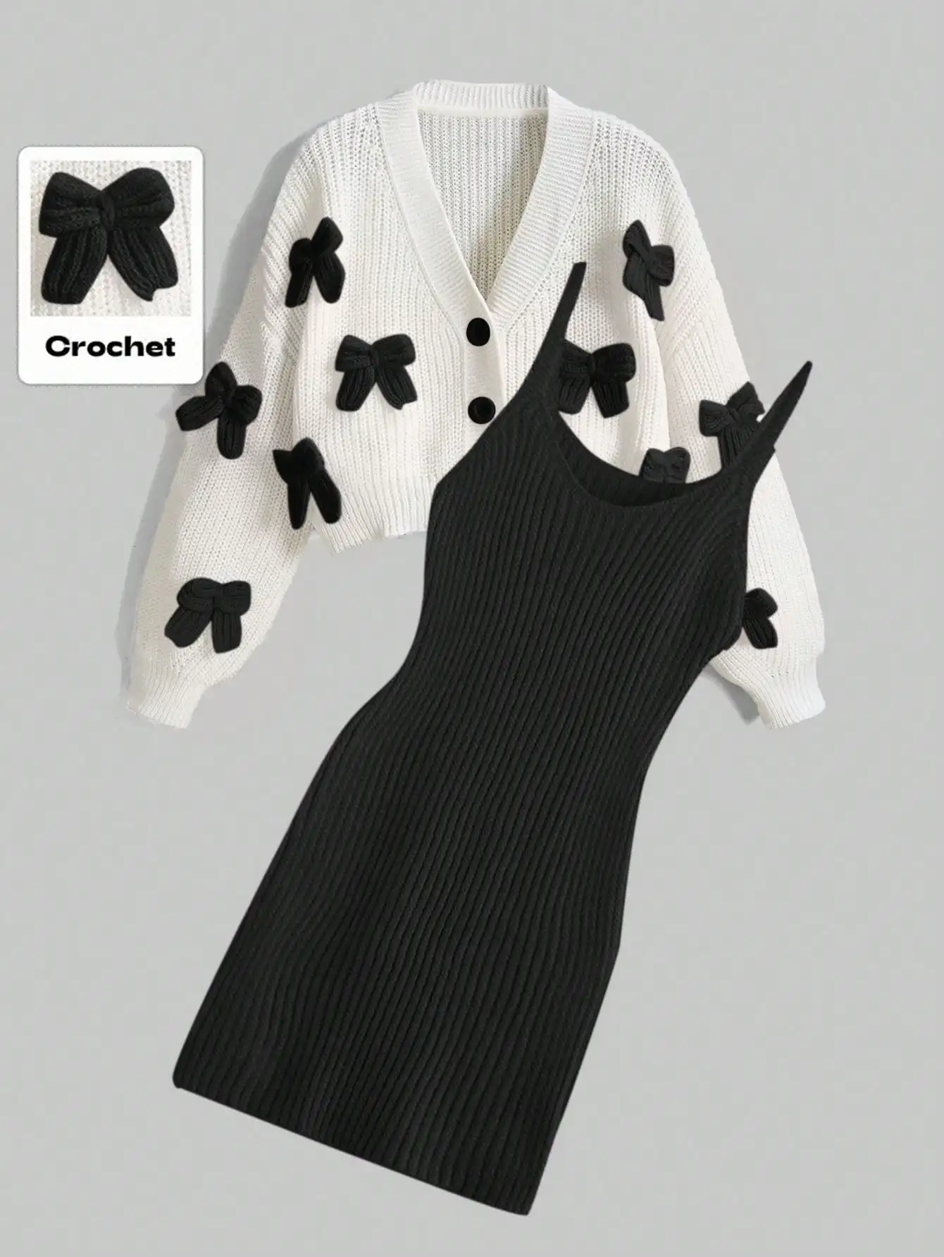 

Kawaii Coquett Bow Decor Cardigan & Knit Dress 2 Pieces Set