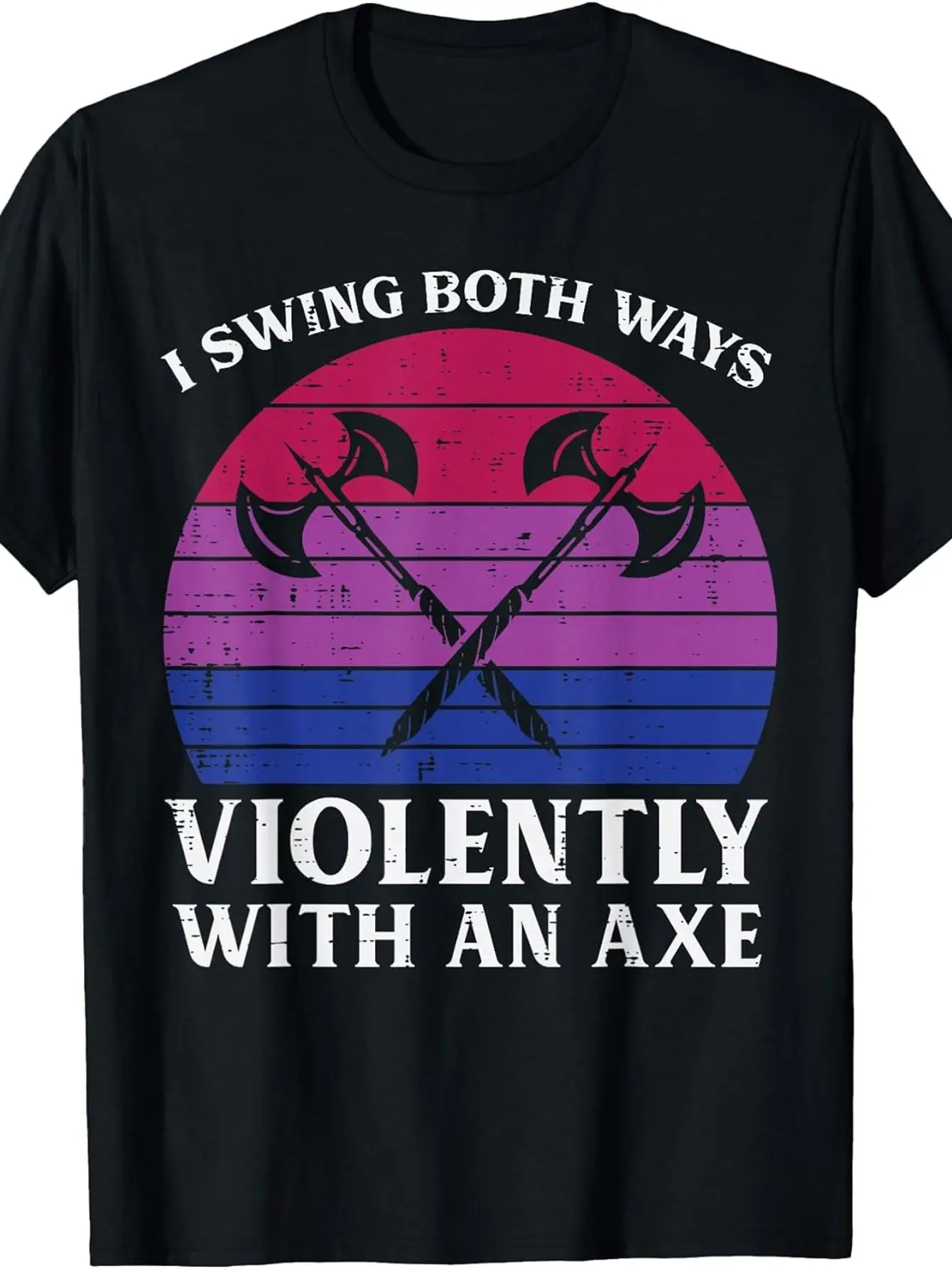Bisexual I Swing Both Ways Axe Funny Bi Pride Flag LGBTQ Men T-Shirt Funny Crew Neck Tee with Stylish Print Casual  Comfortable Travel Clothing for Fashion Enthusiasts Ideal for Summer, Spring, Fall, And Daily Wear