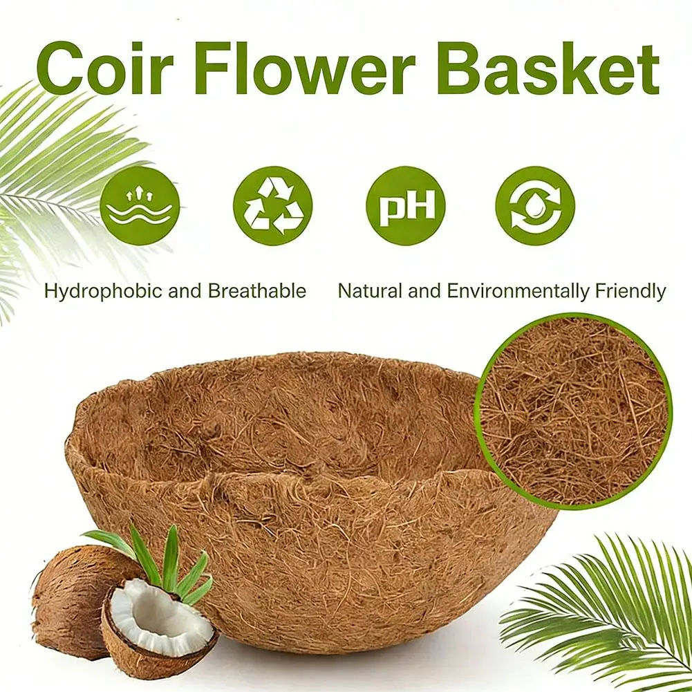 10/12/14 Inch Hanging Basket Liner Round Coconut Liners for Planters 100% Natural Coco Basket Replacement Liner Outdoor