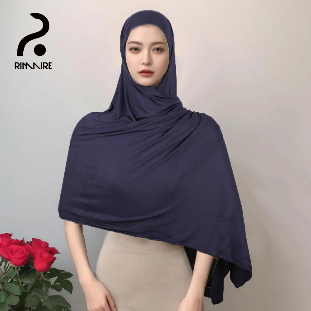 RIMAIRE-Hijab musulmán de algodón para mujer, bufanda suave y cómoda de Color puro, tamaño grande de 170x70cm, ropa de moda