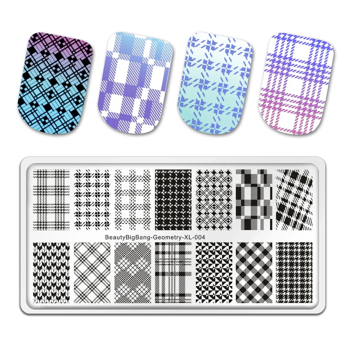 Rectangle Plaid Pattern Nail Stamp Template Geometric Halloween Christmas Image Plate Nail Art Tools