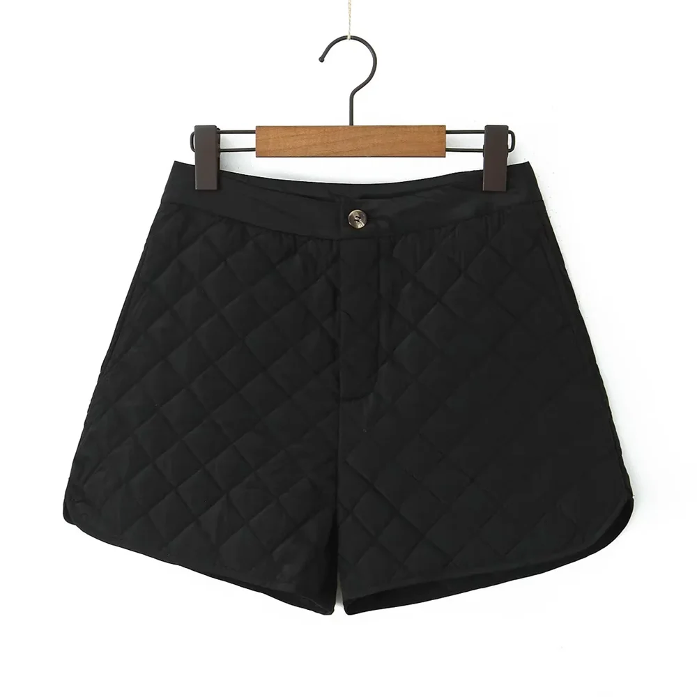 Short pants for winter high waisted outerwear Korean version loose and versatile retro clip on cotton diamond grid casual pant