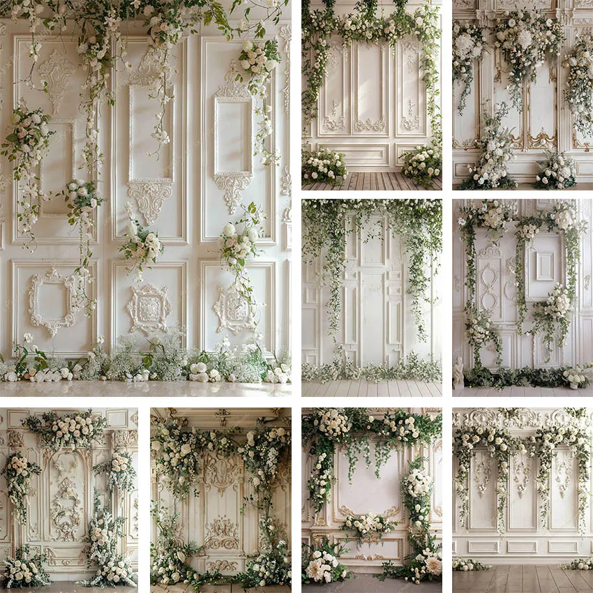 Mehofond Photography Background White Panel Wall Floral Adult Birthday Wedding Maternity Portrait Decor Backdrop Photo Studio