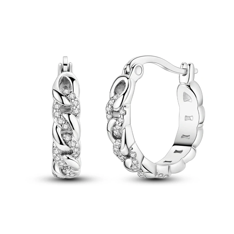 Ohrringe aus 925er-Sterlingsilber für Damen, funkelnde Kette, weißer Zirkonium-Creolen für Jahrestag, Hochzeit, Schmuck, Geschenke