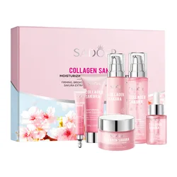 6Pcs Sakura Face Skin Care Set Collagen Moisturizing Nourishing Serum Soothing Whitening Repair Anti-Wrinkle Beauty Skincare Set