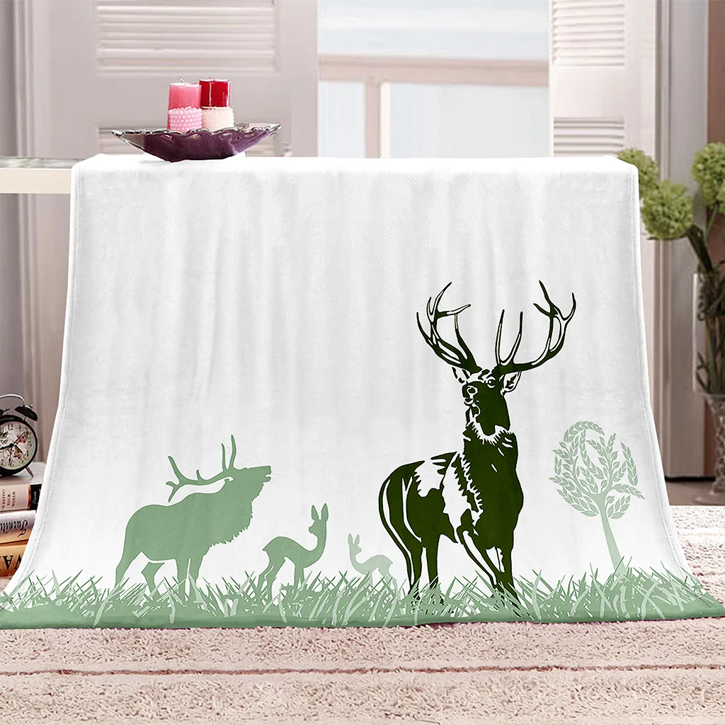 HUANZHUANG Throw Blanket For Bed Print Throw For Bed Double Couch Bed 3D Abstract Animal Deer Blanket For Bed, Sherpa Fleece Th