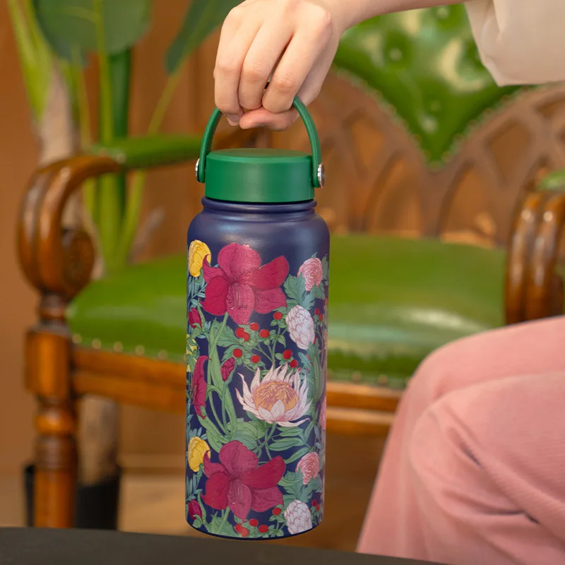 1L Flower Design Stainless Steel Vaccum Insluated Flask Thermal Tumbler Water Bottle Keep Hot And Cold