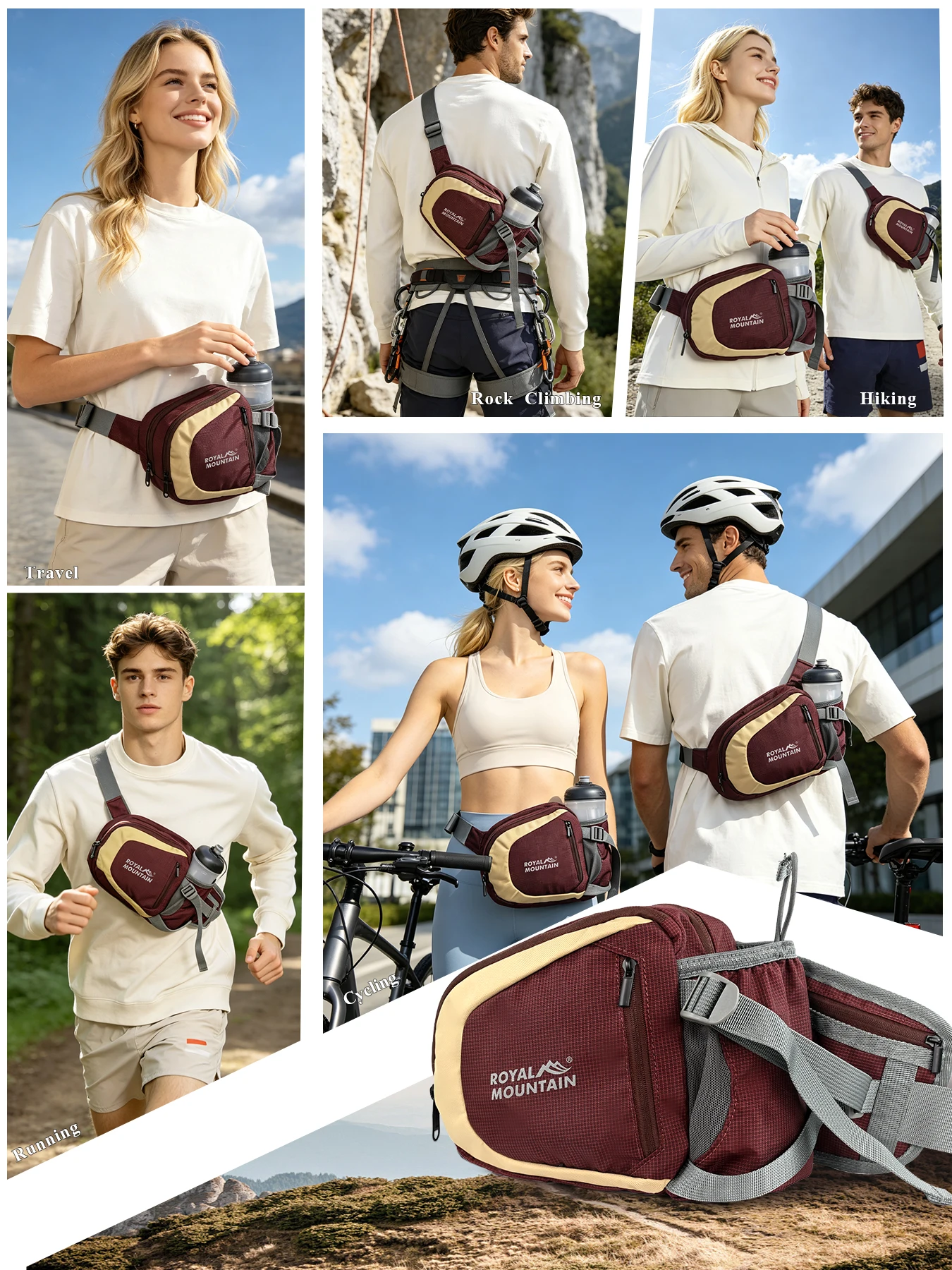 ROYAL MOUNTAIN funktionelle Hüfttasche mit mehreren Fächern, Schlüsselanhänger und einer unsichtbaren kleinen Innentasche, ideal zum Sport, Laufen und Wandern. – Detail 10