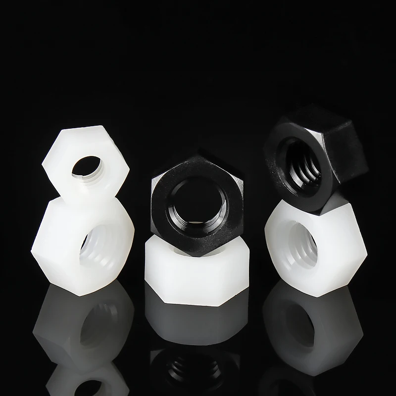 50/20/10Pcs DIN934 M2 M2.5 M3 M4 M5 M6 M8 M10 M12 M14 M16 M18 M20 Black/white Nylon Hex Nut Hexagon Plastic Nuts