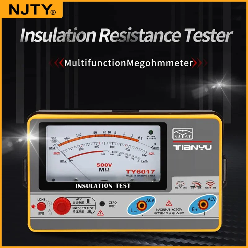 NJTY Ground Resistance Meter Insulation Resistance Tester 100-250-500-1000V Pointer Multimeter Type Megohmmeter Voltmeter