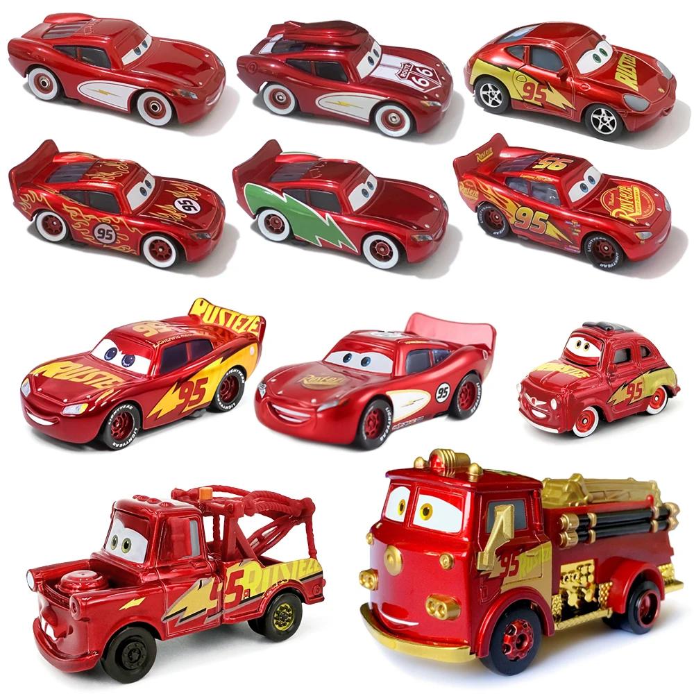 Coches de Disney Pixar, versión electrochapada, rojo vino, McQueen, Sally, Mater, Luigi, modelos de coches de aleación fundida a presión, coche de juguete para niños