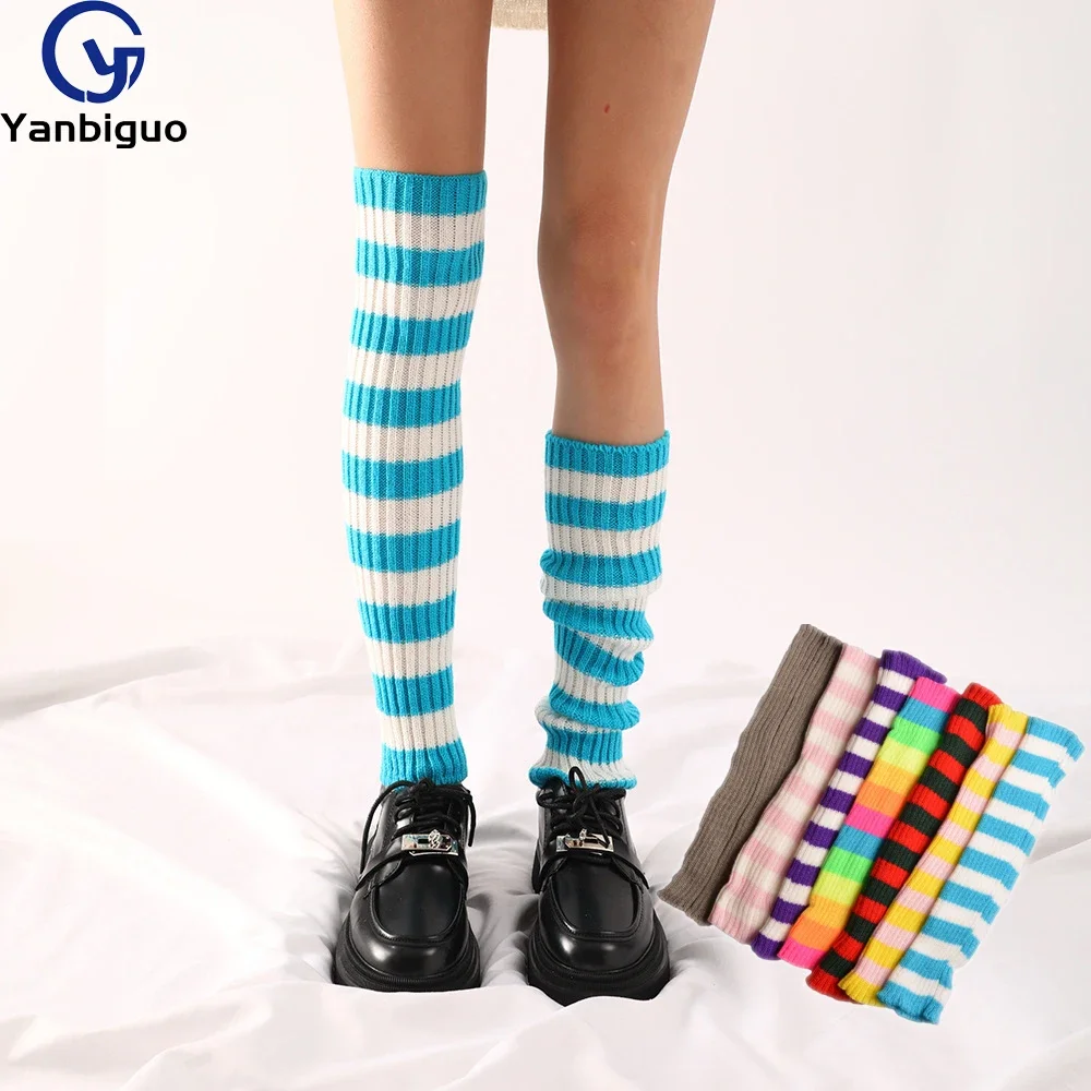 50CM Leg Warmers for Women - Fashion Knit Neon Leg Warmers for Women 80s Sports Party Yoga Accessories Striped Knitted Socks