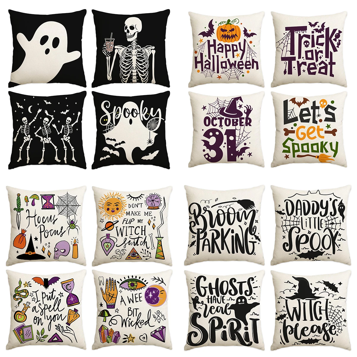 1/4pcs Halloween Pillow Cover, Horror Skull Pumpkin Spider Web Printed Cushion Cover, Happy Halloween Pillow, Decorative Sofa