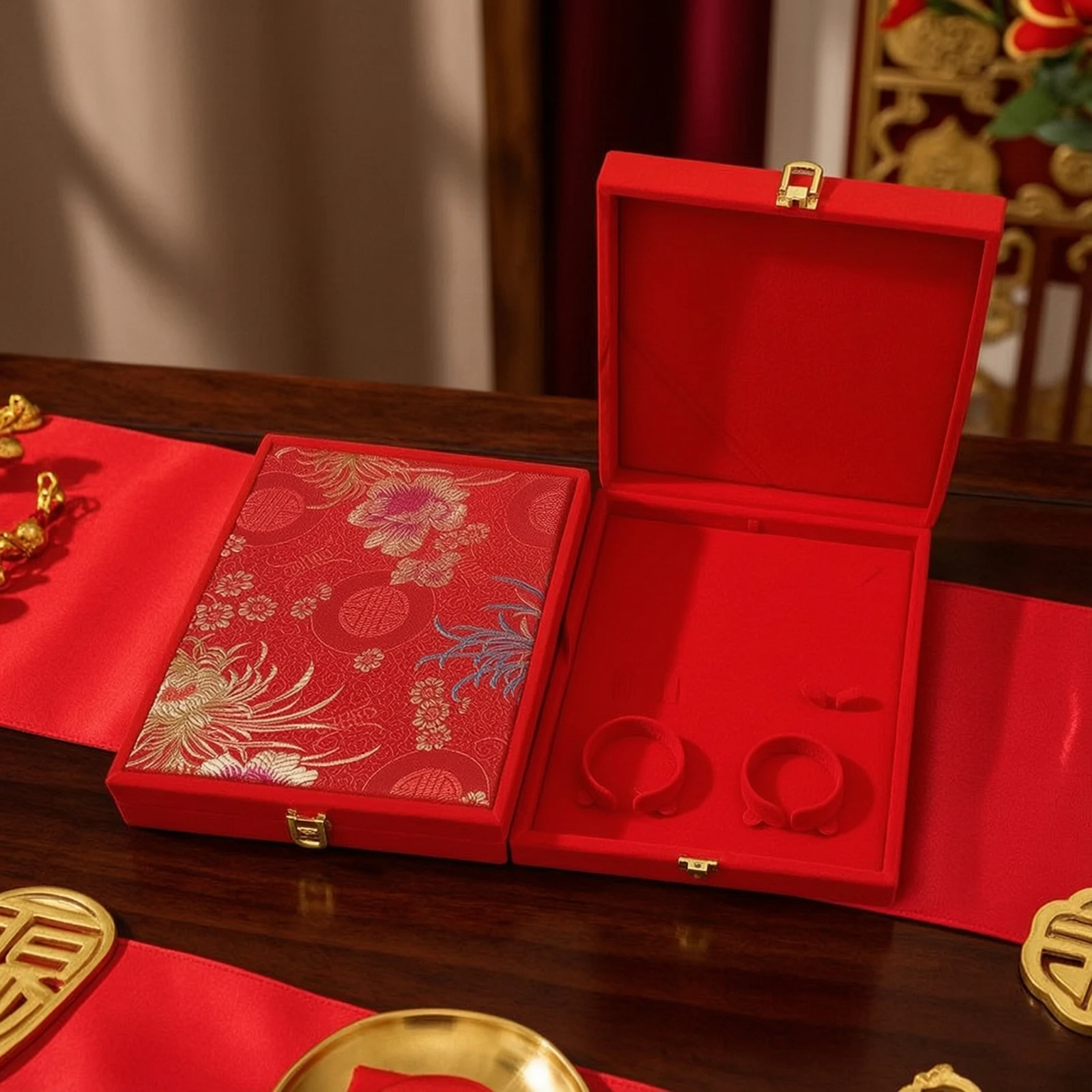 Jewelry Storage Box Brocade-Style Jewelry Box with Hinged Lid Floral Rectangular for Brides, Dressing Table, Wedding