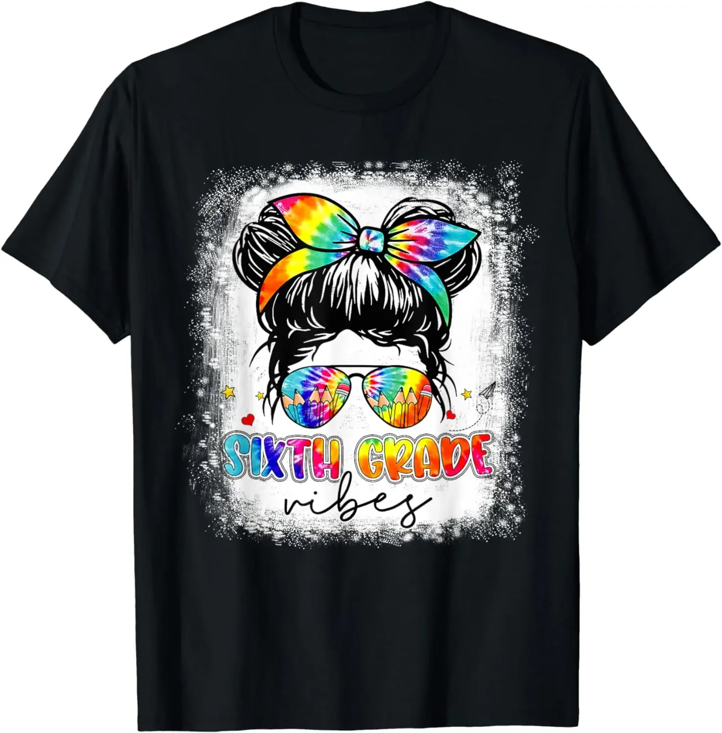 T Shirts Sixth Grade Vibes Messy Hair Bun Girl Back To harajuku men's t-shirts School First Graphic Women Clothes Ropa De Mujer