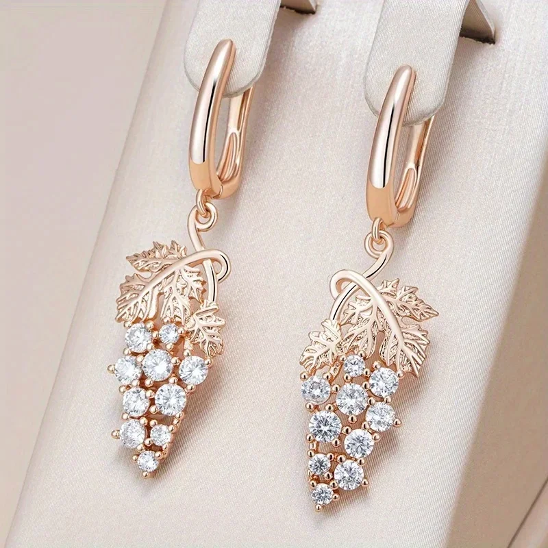 Full Shiny Cubic Zircon Pendant Earring for Women Gold Color Unique Crystal Grape Shape Earrings Daily Cute Jewelry