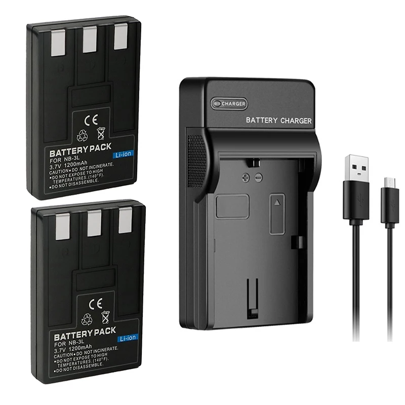 

1200mAh NB-3L Battery + USB Charger for Canon Digital IXUS 700 750 I i5 IXY Digital 30 600 D30 PowerShot SD10 SD20 SD500 SD550