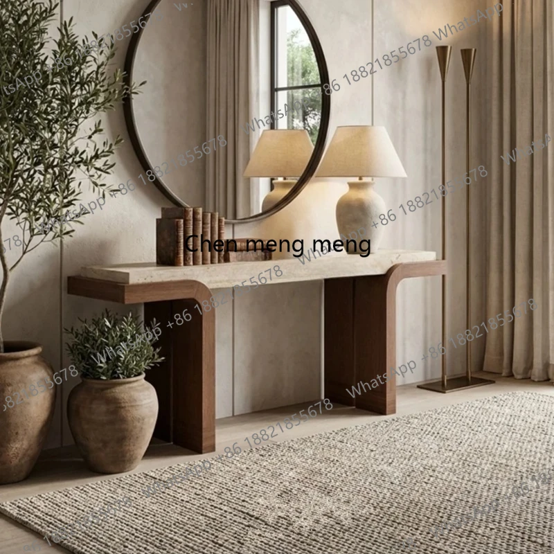 

Solid wood travertine entrance platform living room, wabi-sabi, floor-to-door household shelves