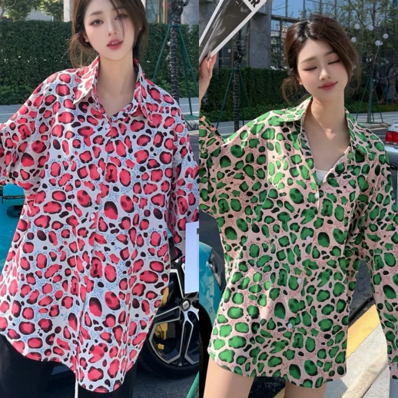 Ленивый стиль, лето 2022, женские рубашки, свободная леопардовая женская блузка, большие размеры, Vingate, женские топы с длинными рукавами, одежда K744
