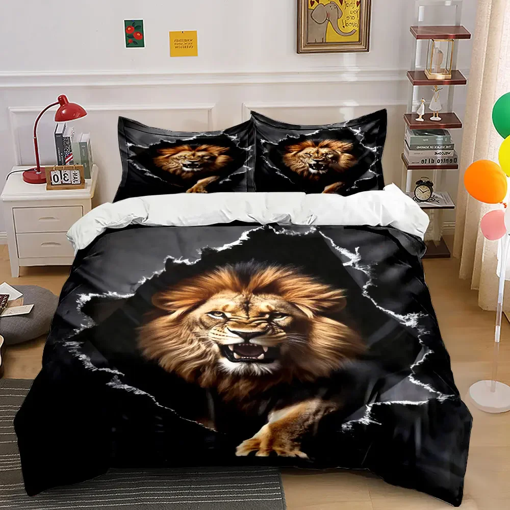 Lion Themed Decor Set Soft Comfortable Duvet Cover Bedding Set Included 1*Duvet Cover & 2*Pillowcases, gift