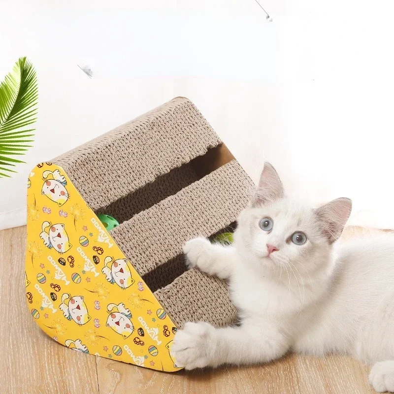 

Pet Double Slot Triangle Cat Scratching Board Corrugated Board Pad Grinding Nails with Bells Cat Toys Home Protective Furniture