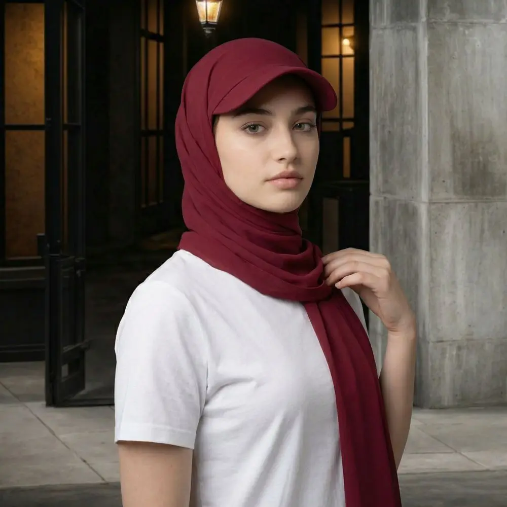 

Long Solid Color Brim Bandana Cap Simple Breathable Hijab Shawl Hat Adjustable Polyester Scarf Hat Summer Sports