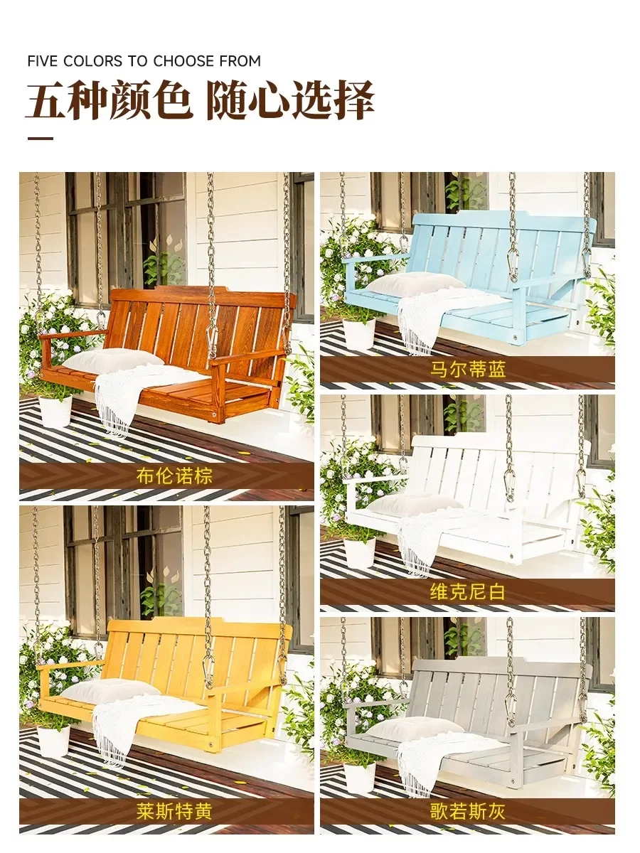 Balcony outdoor single person solid wood swing top hanging chair indoor hanging courtyard family version