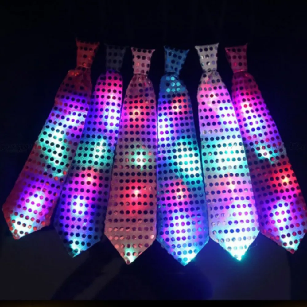 Corbata brillante para hombre, corbatas con lazo Led, lentejuelas luminosas, corbata intermitente para cumpleaños, boda, Navidad, Halloween, decoración de fiesta de Cosplay
