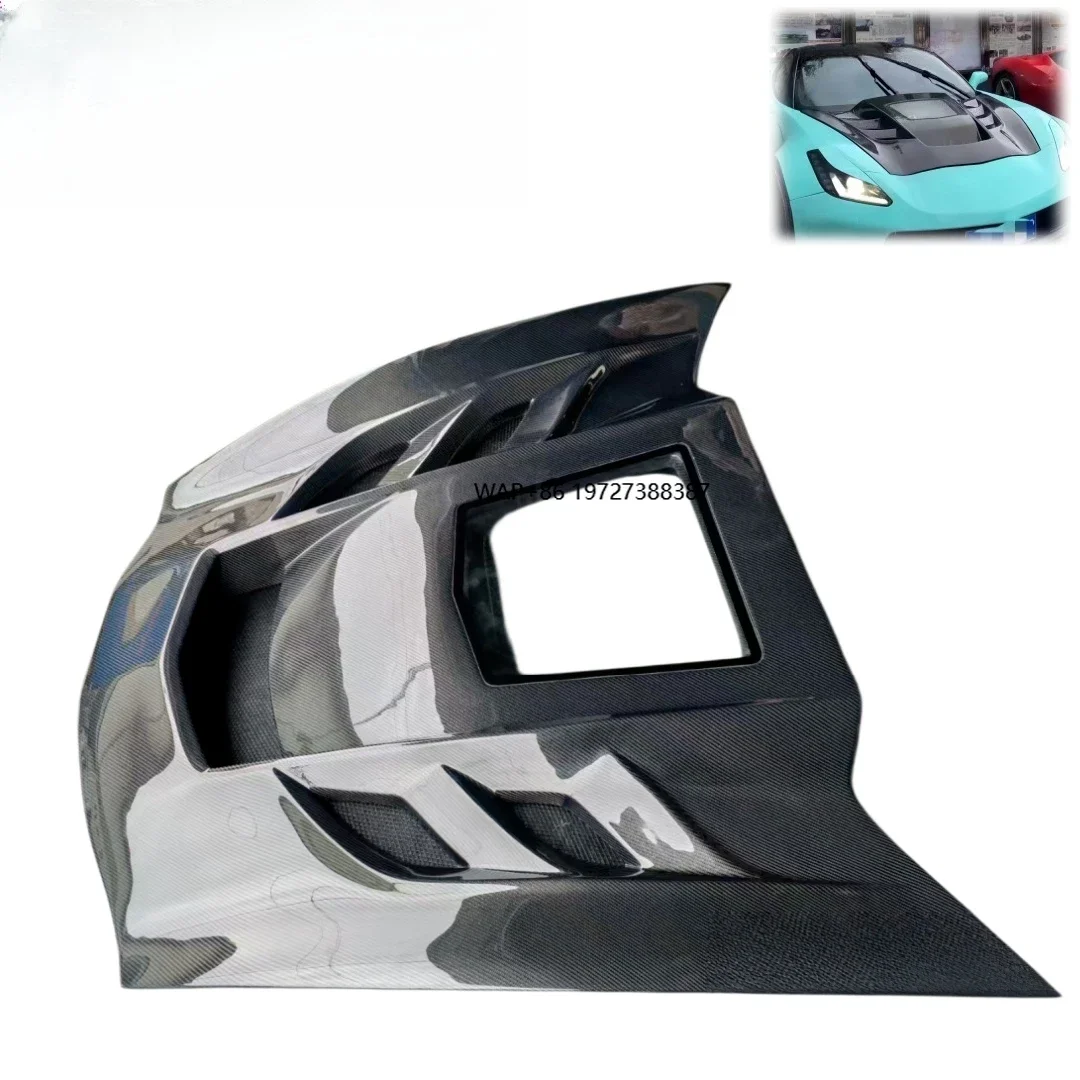 

New Carbon Fiber Hood for Corvette C7 with Glass Cover Bolt-On Installation Black Color Includes Bolts-V2 Style