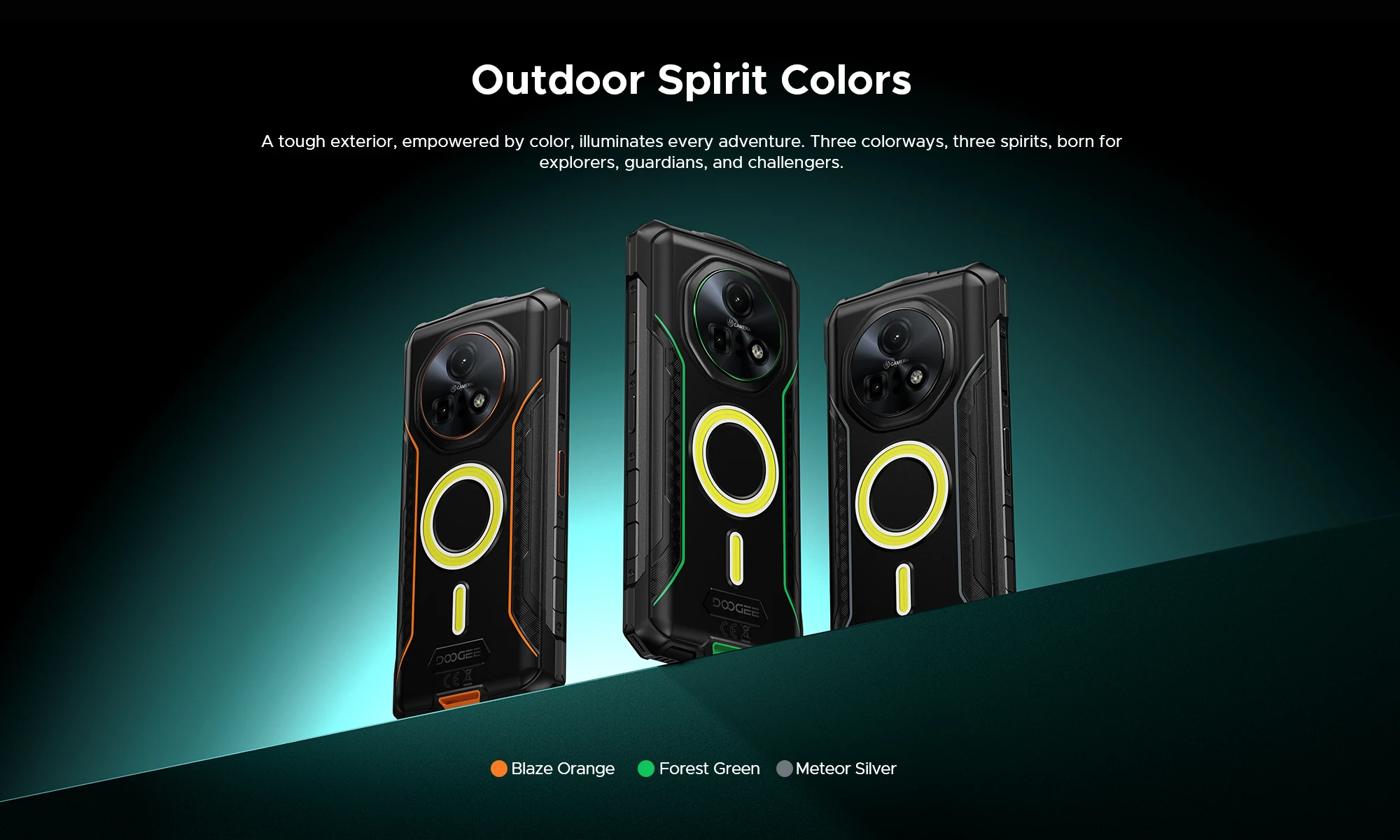DOOGEE Fire 7 Pro Rugged Phone Dual Camping Lights Support Push-to-Talk Over Cellular 13000mAh Battery Android 15 Smartphone