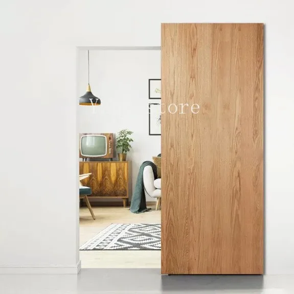 American retro solid wood barn door ghost  sliding  sliding invisible  kitchen  hanging rail bathroom door