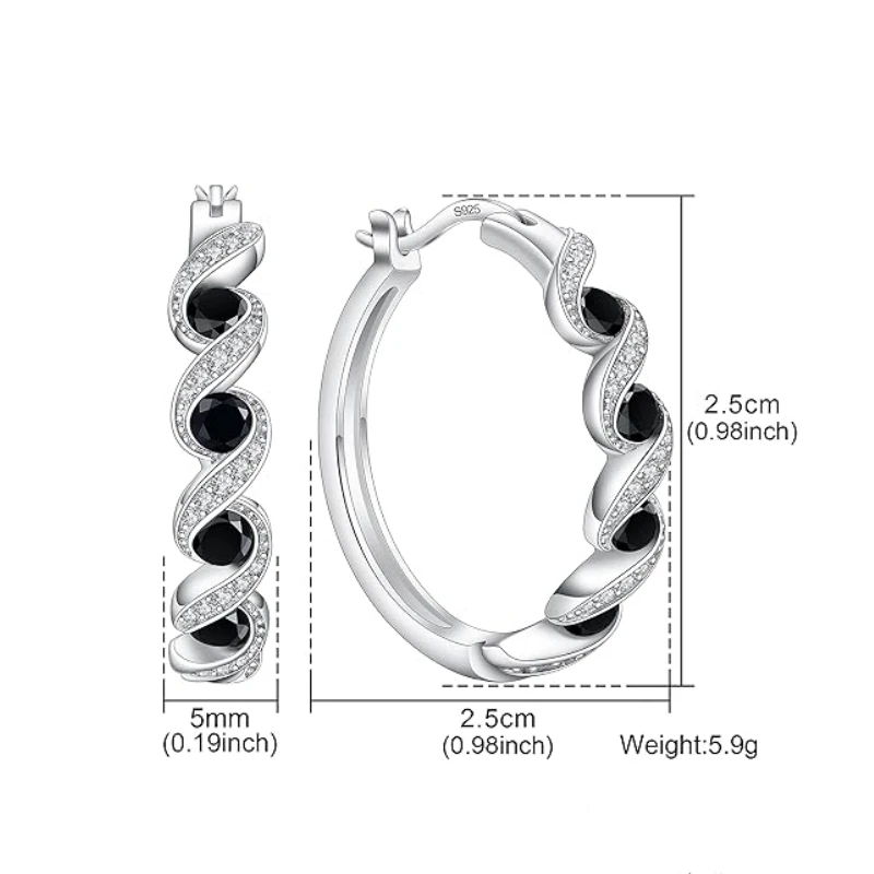 Black Awn Classic Silver Color Round Black Trendy Spinel Engagement Hoop Earrings for Women Jewelry Bijoux I299