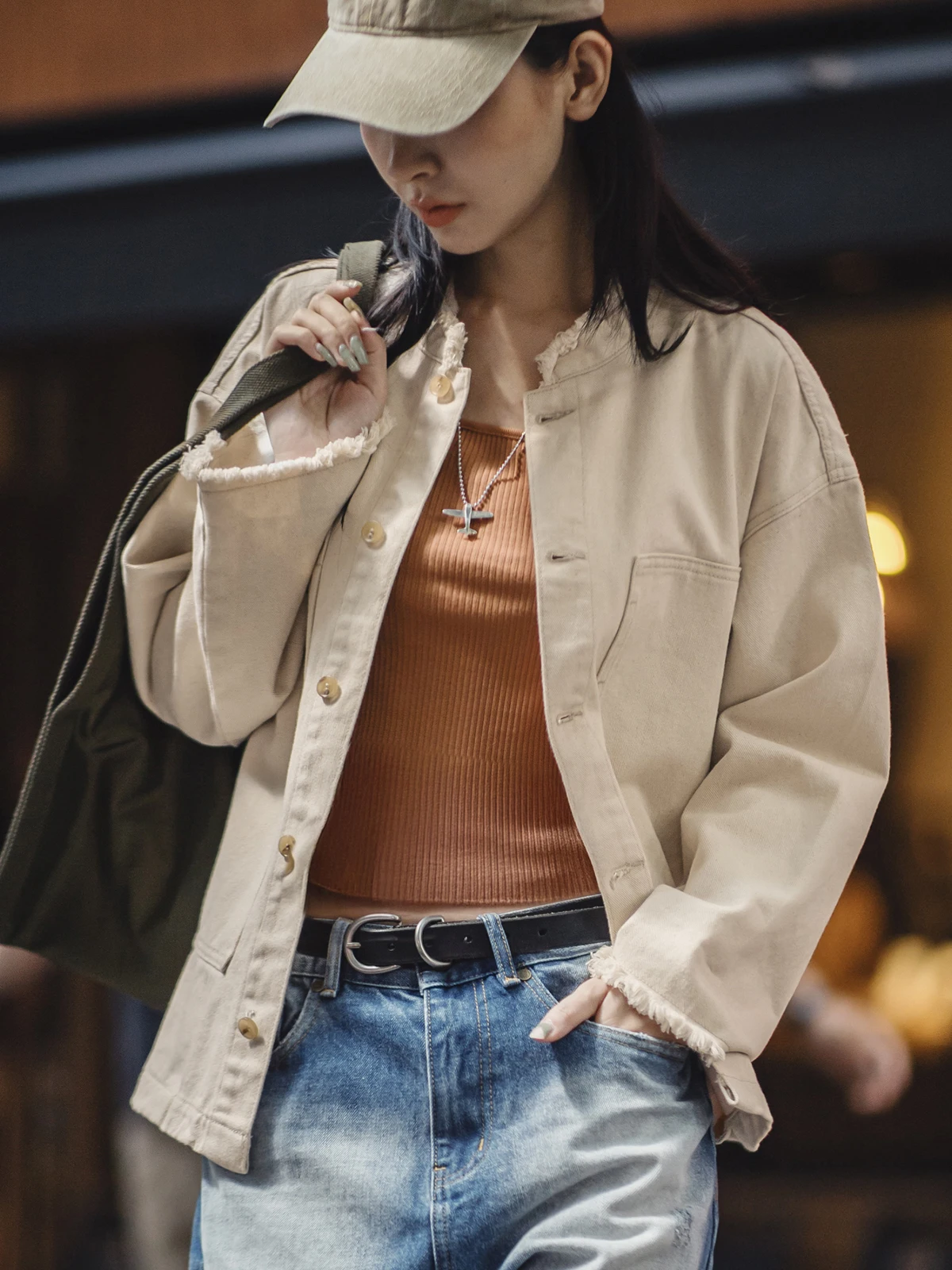 

Джинсовая одежда Maden American Sle из чистого хлопка irt Jaet Long Sve с воротником-стойкой, тонкая женская осенняя верхняя одежда в стиле ретро