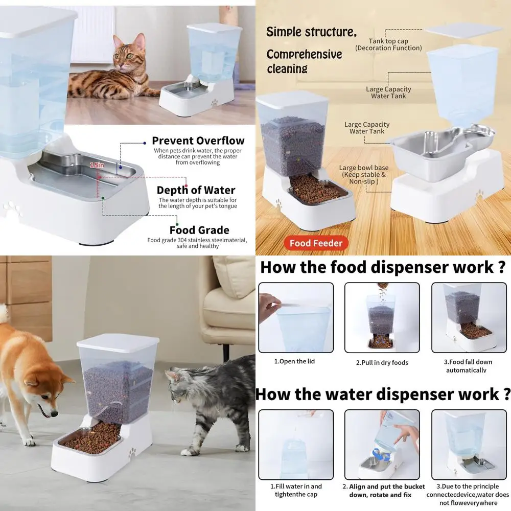 

Pets Auto Feeder 5.2L,Food Feeder and Water Dispenser Set for Medium & Large Dogs Cats and Pets Animals (White)