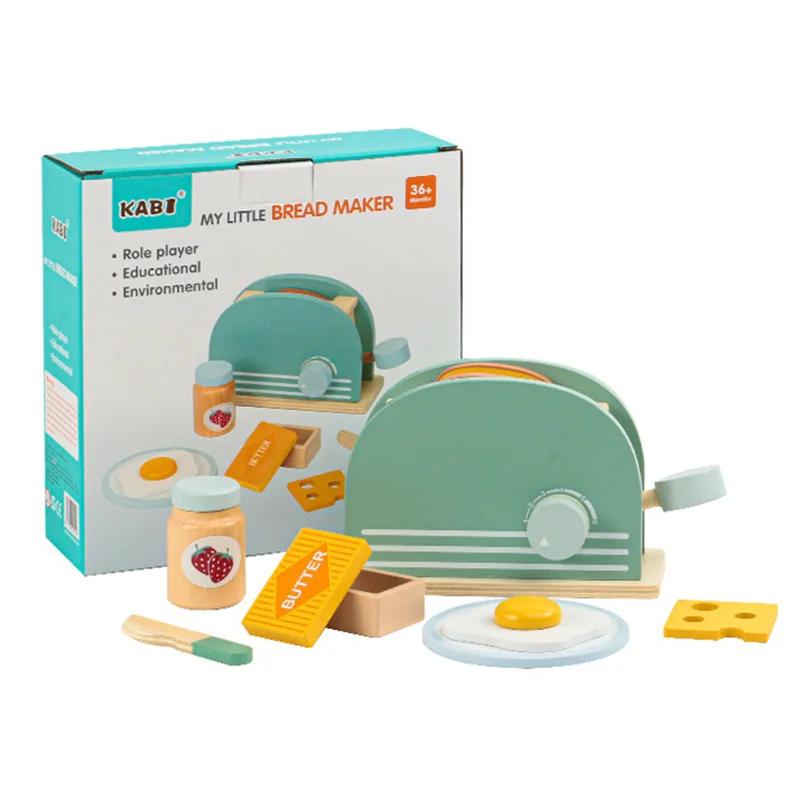 Children Wooden Kitchen Toys Pop-Up Toaster Play Set 9Pcs Interactive Early Education Montessori Toy Toddlers Pretend Play Food