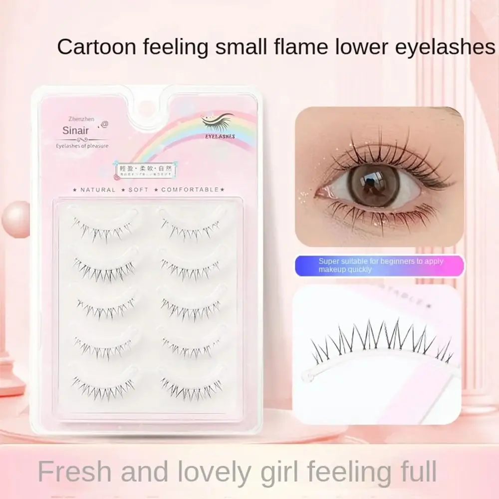 5PAIRS Whole Pair Lower False Lashes Tiny Flame Transparent Stems Eyelash Extension 1:1 Reduction Eye Makup Tool Beauty