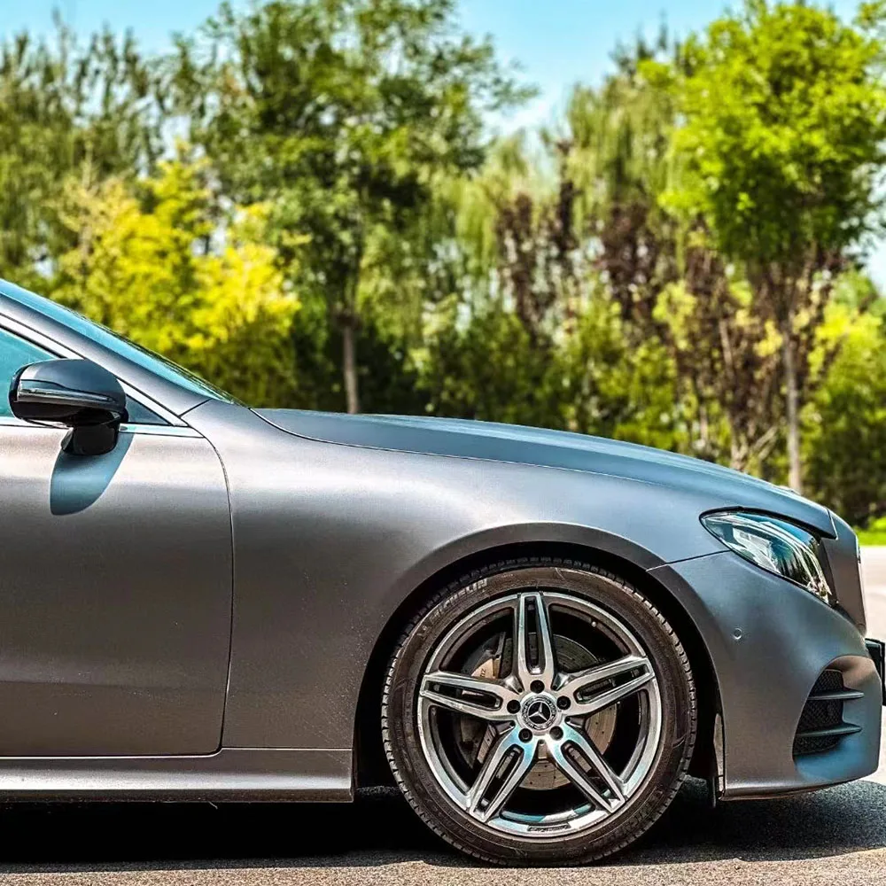 Grey Car Wrap Premium PET Stretchable Easy to Install Removable Auto Vinyl Bubble-Free Paint Protection