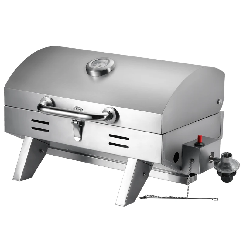 Stainless Steel Portable Gas Grills With Folding Legs and Lid For Outdoor Kitchen Accessories Cooking Tools